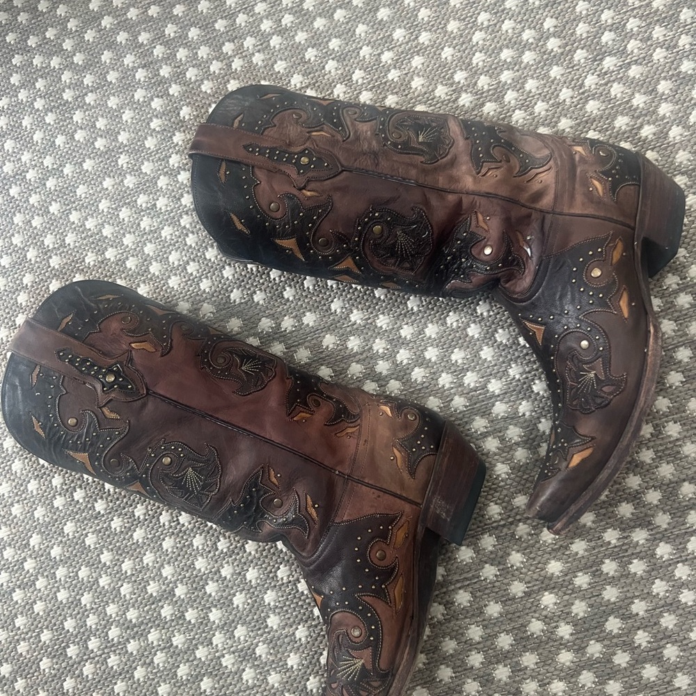 Lucchese Black and Brown Heeled Boots size 10.5B - like New